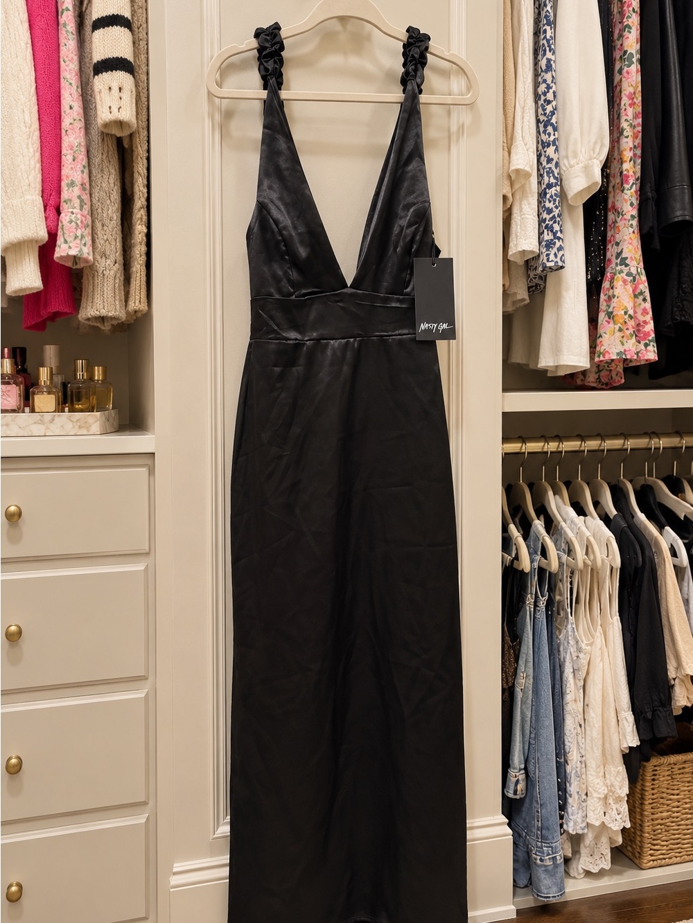 Nasty Gal Collection Black Satin Midi Dress – Size US 2 – NWT